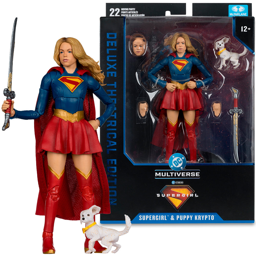 DC Multiverse Supergirl i Baby Krypto (film Supergirl) figurka 7-calowa, edycja kinowa Deluxe
